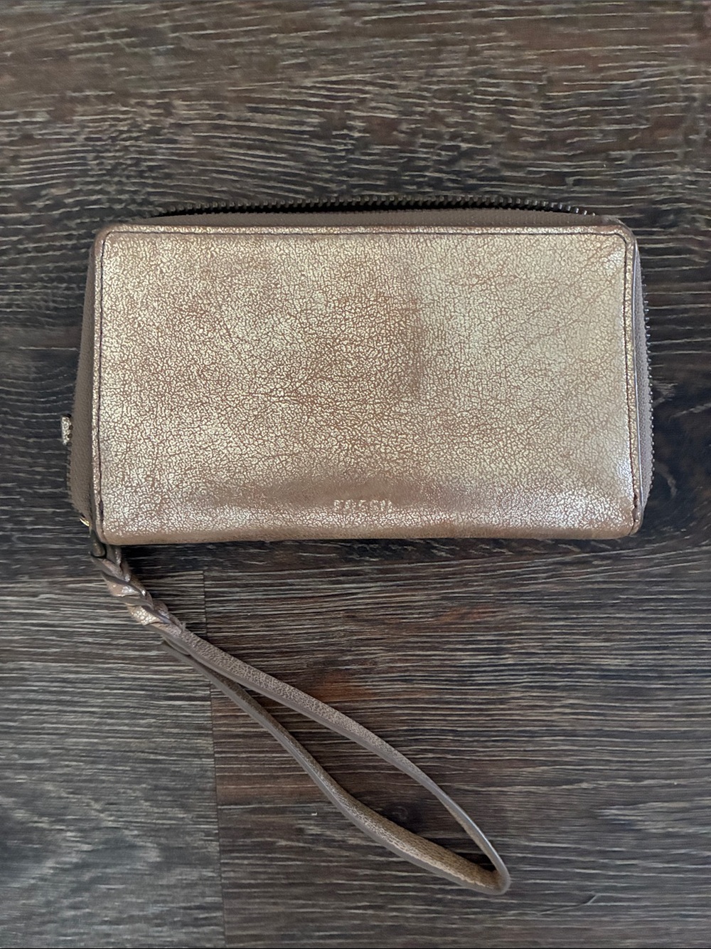 Fossil Metallic Gold Wristlet Clutch with Braided Strap